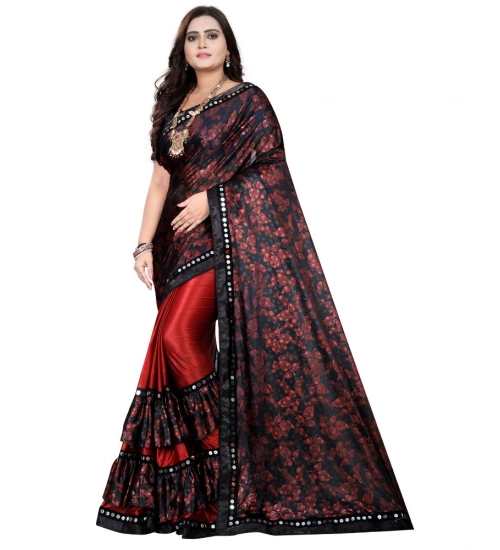 Women's Lycra Blend Saree with Blouse (Red, 5-6 Mtrs)