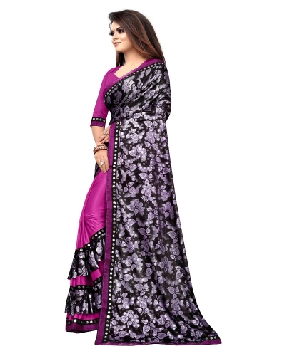 Women's Lycra Blend Saree with Blouse (Purple, 5-6 Mtrs)