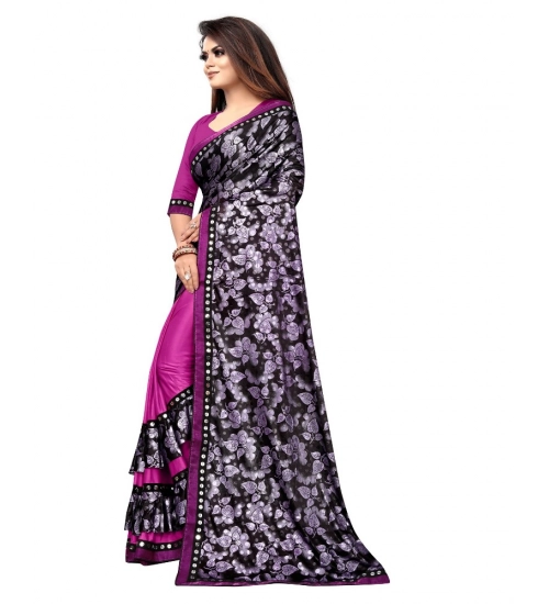 Women's Lycra Blend Saree with Blouse (Purple, 5-6 Mtrs)