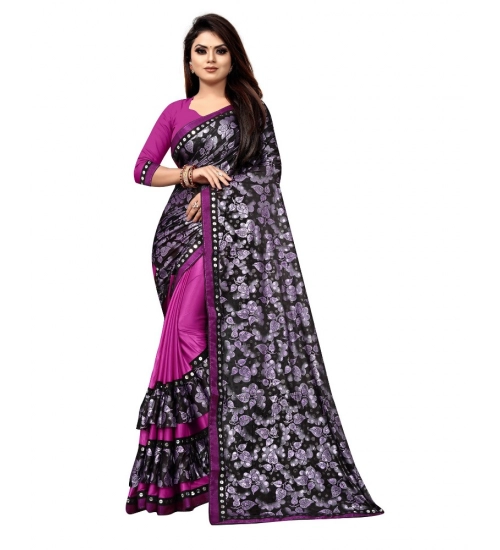 Women's Lycra Blend Saree with Blouse (Purple, 5-6 Mtrs)