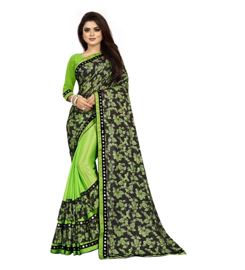 Women's Lycra Blend Saree with Blouse (Pista, 5-6 Mtrs)