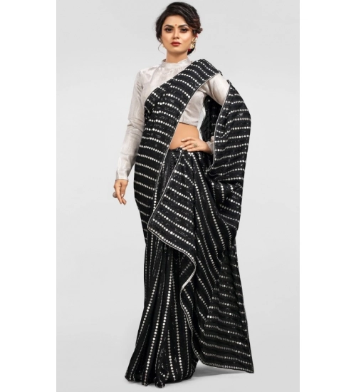 Women's Vichitra Saree with Blouse (Silver, 5-6 Mtrs)