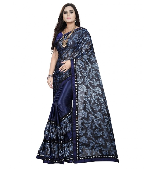 Women's Lycra Blend Saree with Blouse (Blue, 5-6 Mtrs)