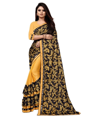 Women's Lycra Blend Saree with Blouse (Mustard, 5-6 Mtrs)