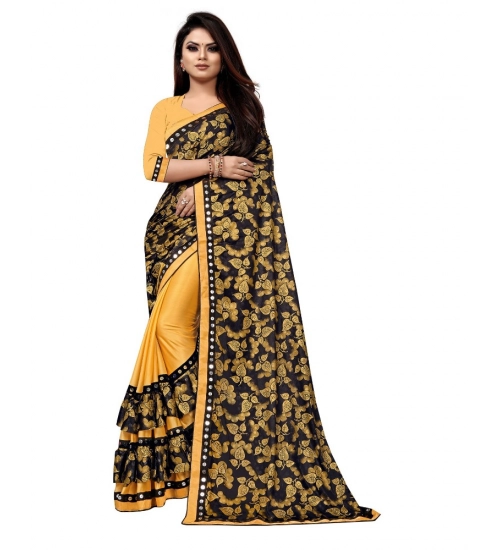 Women's Lycra Blend Saree with Blouse (Mustard, 5-6 Mtrs)
