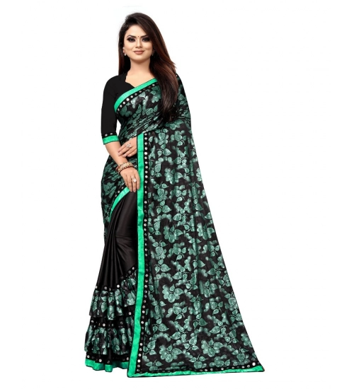 Women's Lycra Blend Saree with Blouse (Green, 5-6 Mtrs)