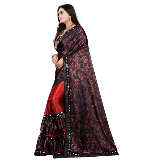 Women's Lycra Blend Saree with Blouse (Red, 5-6 Mtrs)