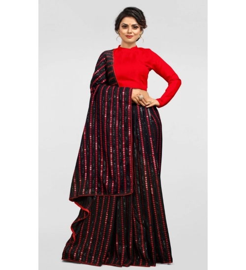 Women's Vichitra Saree with Blouse (Red, 5-6 Mtrs)