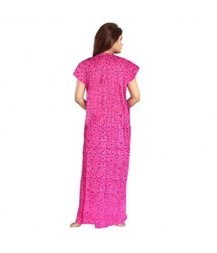 Women's Cotton Printed Maxi Nighty (Pink)