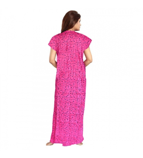 Women's Cotton Printed Maxi Nighty (Pink)