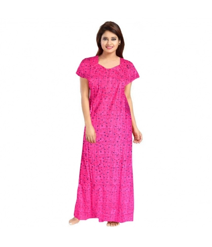 Women's Cotton Printed Maxi Nighty (Pink)