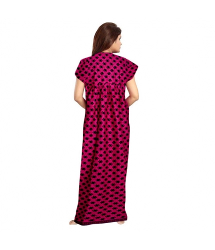 Women's Cotton Printed Maxi Nighty (Pink)
