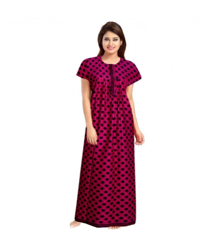 Women's Cotton Printed Maxi Nighty (Pink)