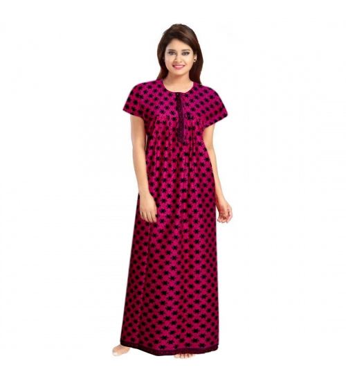 Women's Cotton Printed Maxi Nighty (Pink)
