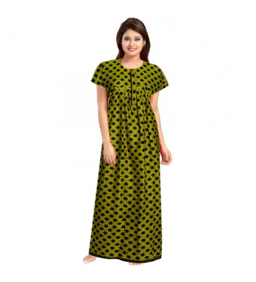 Women's Cotton Printed Maxi Nighty (Green)