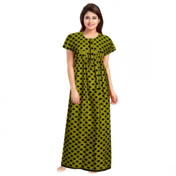 Dropship Women's Cotton Printed Maxi Nighty (Green)