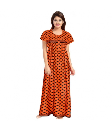 Women's Cotton Printed Maxi Nighty (Orange)