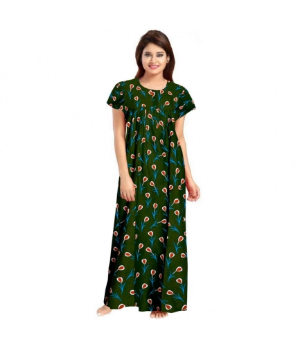 Women's Cotton Printed Maxi Nighty (Green)