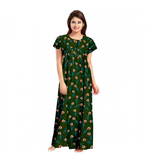 Women's Cotton Printed Maxi Nighty (Green)