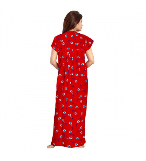 Women's Cotton Printed Maxi Nighty (Red)