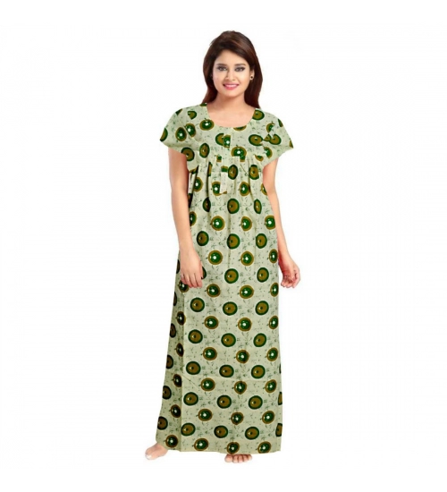 Women's Cotton Printed Maxi Nighty (Green)