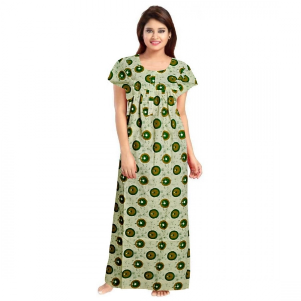 Dropship Women's Cotton Printed Maxi Nighty (Green)