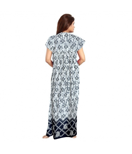 Women's Cotton Printed Maxi Nighty (Navy Blue)