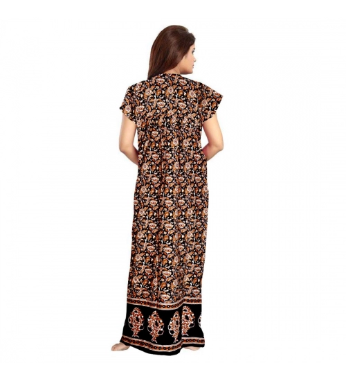 Women's Cotton Printed Maxi Nighty (Brown)