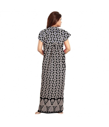 Women's Cotton Printed Maxi Nighty (Black)