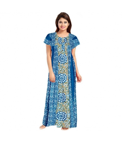Women's Cotton Printed Maxi Nighty (Blue)