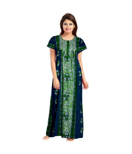 Women's Cotton Printed Maxi Nighty (Green)