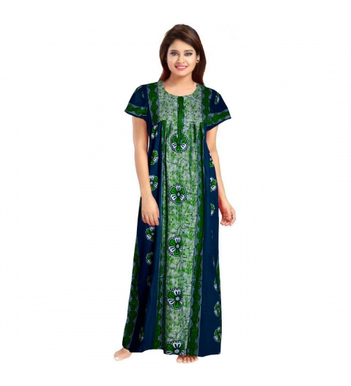 Women's Cotton Printed Maxi Nighty (Green)