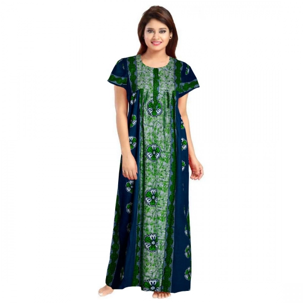 Dropship Women's Cotton Printed Maxi Nighty (Green)