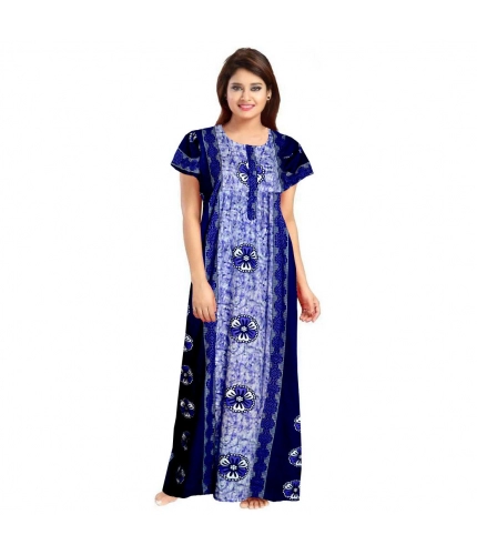 Women's Cotton Printed Maxi Nighty (Blue)