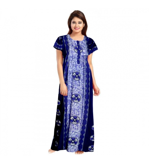 Women's Cotton Printed Maxi Nighty (Blue)