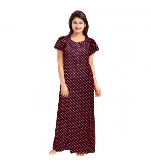 Women's Cotton Printed Maxi Nighty (Brown)