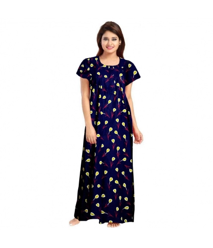 Women's Cotton Printed Maxi Nighty (Purple)