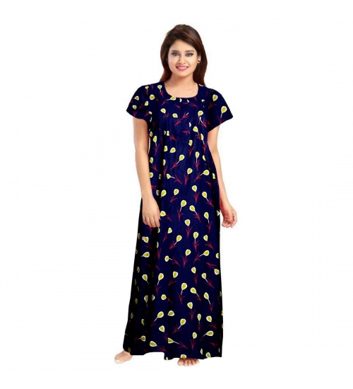 Women's Cotton Printed Maxi Nighty (Purple)