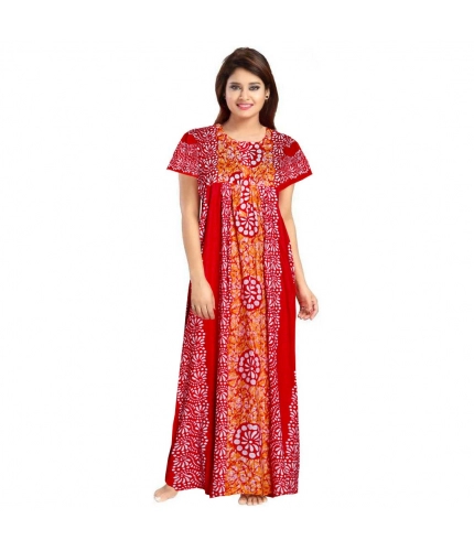 Women's Cotton Printed Maxi Nighty (Red)