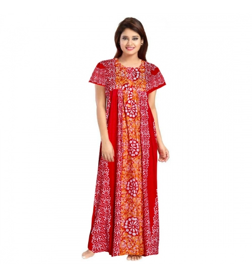 Women's Cotton Printed Maxi Nighty (Red)