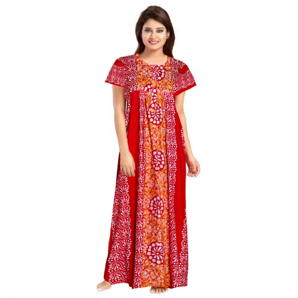 Dropship Women's Cotton Printed Maxi Nighty (Red)