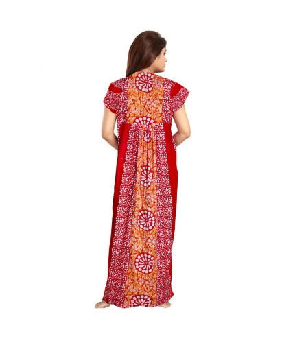 Women's Cotton Printed Maxi Nighty (Red)