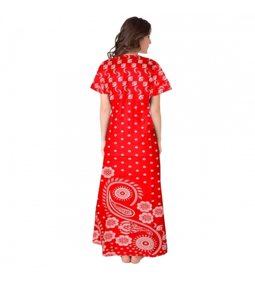 Women's Cotton Printed Maxi Nighty (Red)