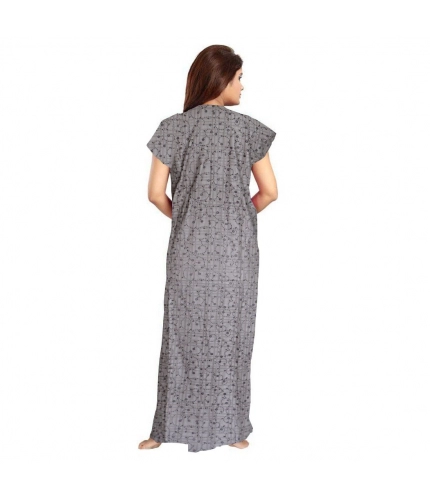 Women's Cotton Printed Maxi Nighty (Grey)