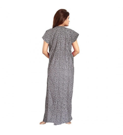 Women's Cotton Printed Maxi Nighty (Grey)
