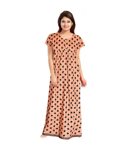 Women's Cotton Printed Maxi Nighty (Peach)