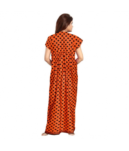 Women's Cotton Printed Maxi Nighty (Orange)