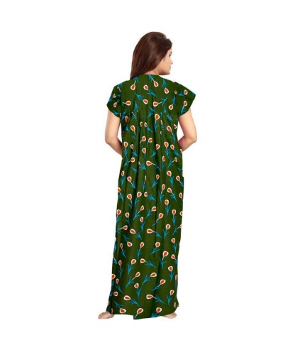 Women's Cotton Printed Maxi Nighty (Green)