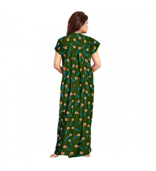 Women's Cotton Printed Maxi Nighty (Green)
