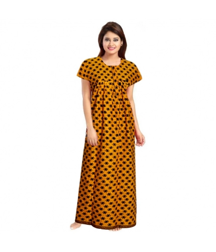 Women's Cotton Printed Maxi Nighty (Mustard)
